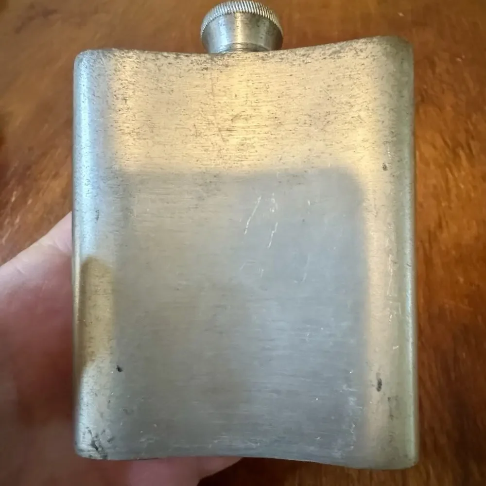 Selwin Pewter 6 oz Hip Flask Engraved Vintage Screw Cap Sheffield England